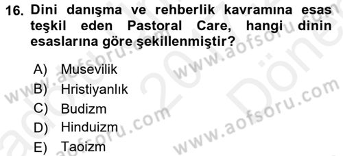 Din Eğitimi ve Din Hizmetlerinde Rehberlik Dersi 2017 - 2018 Yılı (Final) Dönem Sonu Sınav Soruları 16. Soru