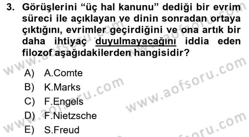Din Eğitimi ve Din Hizmetlerinde Rehberlik Dersi 2017 - 2018 Yılı (Final) Dönem Sonu Sınav Soruları 3. Soru