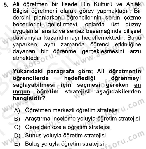 Din Eğitimi ve Din Hizmetlerinde Rehberlik Dersi 2017 - 2018 Yılı (Final) Dönem Sonu Sınav Soruları 5. Soru
