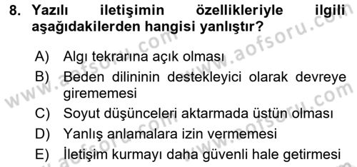 Din Eğitimi ve Din Hizmetlerinde Rehberlik Dersi 2017 - 2018 Yılı (Final) Dönem Sonu Sınav Soruları 8. Soru