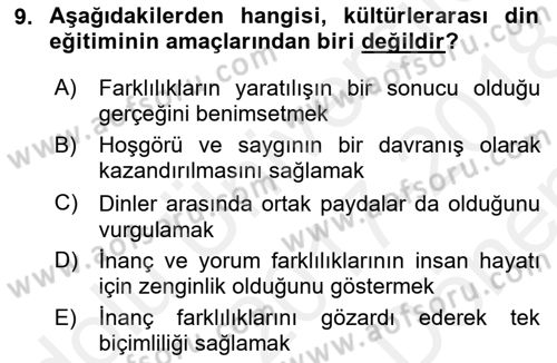 Din Eğitimi ve Din Hizmetlerinde Rehberlik Dersi 2017 - 2018 Yılı (Final) Dönem Sonu Sınav Soruları 9. Soru