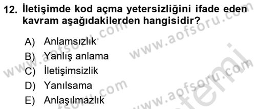 Din Eğitimi ve Din Hizmetlerinde Rehberlik Dersi 2018 - 2019 Yılı 3 Ders Sınav Soruları 12. Soru