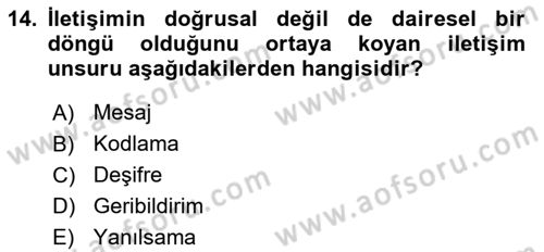 Din Eğitimi ve Din Hizmetlerinde Rehberlik Dersi 2018 - 2019 Yılı 3 Ders Sınav Soruları 14. Soru