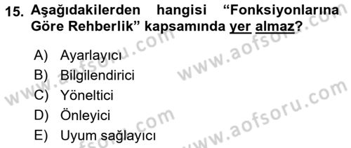 Din Eğitimi ve Din Hizmetlerinde Rehberlik Dersi 2018 - 2019 Yılı 3 Ders Sınav Soruları 15. Soru