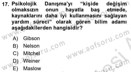 Din Eğitimi ve Din Hizmetlerinde Rehberlik Dersi 2018 - 2019 Yılı 3 Ders Sınav Soruları 17. Soru