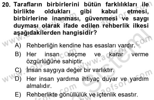 Din Eğitimi ve Din Hizmetlerinde Rehberlik Dersi 2018 - 2019 Yılı 3 Ders Sınav Soruları 20. Soru