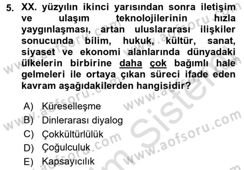 Din Eğitimi ve Din Hizmetlerinde Rehberlik Dersi 2018 - 2019 Yılı 3 Ders Sınav Soruları 5. Soru
