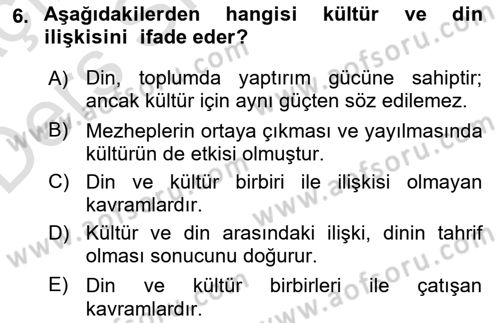 Din Eğitimi ve Din Hizmetlerinde Rehberlik Dersi 2018 - 2019 Yılı 3 Ders Sınav Soruları 6. Soru
