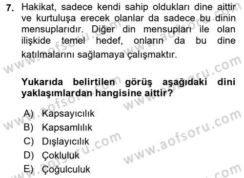 Din Eğitimi ve Din Hizmetlerinde Rehberlik Dersi 2018 - 2019 Yılı 3 Ders Sınav Soruları 7. Soru