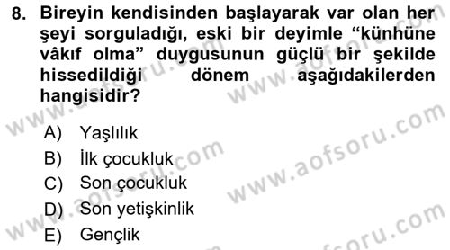 Din Eğitimi ve Din Hizmetlerinde Rehberlik Dersi 2018 - 2019 Yılı 3 Ders Sınav Soruları 8. Soru