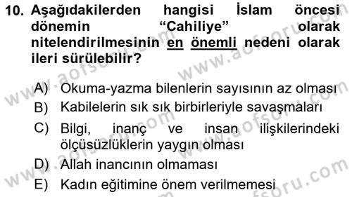 Din Eğitimi ve Din Hizmetlerinde Rehberlik Dersi 2018 - 2019 Yılı (Vize) Ara Sınav Soruları 10. Soru