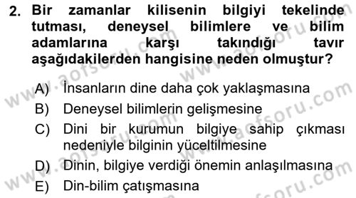 Din Eğitimi ve Din Hizmetlerinde Rehberlik Dersi 2018 - 2019 Yılı (Vize) Ara Sınav Soruları 2. Soru