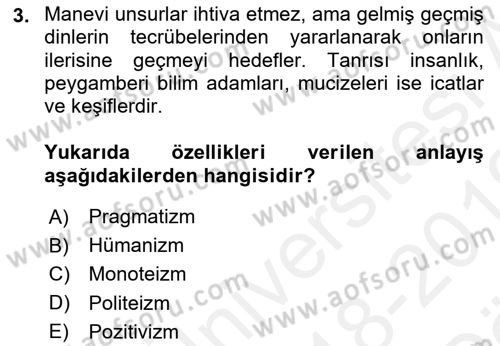 Din Eğitimi ve Din Hizmetlerinde Rehberlik Dersi 2018 - 2019 Yılı (Vize) Ara Sınav Soruları 3. Soru