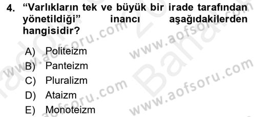 Din Eğitimi ve Din Hizmetlerinde Rehberlik Dersi 2018 - 2019 Yılı (Vize) Ara Sınav Soruları 4. Soru