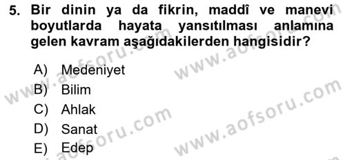 Din Eğitimi ve Din Hizmetlerinde Rehberlik Dersi 2018 - 2019 Yılı (Vize) Ara Sınav Soruları 5. Soru
