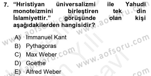 Din Eğitimi ve Din Hizmetlerinde Rehberlik Dersi 2018 - 2019 Yılı (Vize) Ara Sınav Soruları 7. Soru