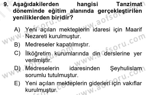 Din Eğitimi ve Din Hizmetlerinde Rehberlik Dersi 2018 - 2019 Yılı (Vize) Ara Sınav Soruları 9. Soru