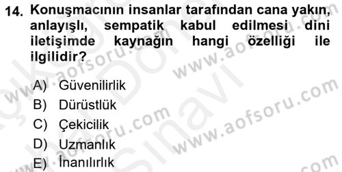 Din Eğitimi ve Din Hizmetlerinde Rehberlik Dersi 2018 - 2019 Yılı (Final) Dönem Sonu Sınav Soruları 14. Soru