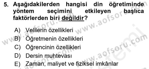 Din Eğitimi ve Din Hizmetlerinde Rehberlik Dersi 2018 - 2019 Yılı (Final) Dönem Sonu Sınav Soruları 5. Soru