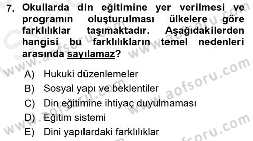 Din Eğitimi ve Din Hizmetlerinde Rehberlik Dersi 2018 - 2019 Yılı (Final) Dönem Sonu Sınav Soruları 7. Soru
