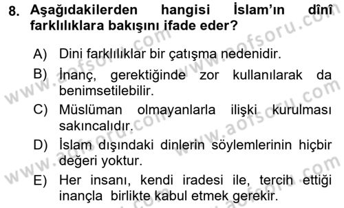 Din Eğitimi ve Din Hizmetlerinde Rehberlik Dersi 2018 - 2019 Yılı (Final) Dönem Sonu Sınav Soruları 8. Soru