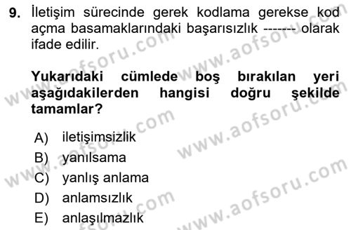 Din Eğitimi ve Din Hizmetlerinde Rehberlik Dersi 2018 - 2019 Yılı (Final) Dönem Sonu Sınav Soruları 9. Soru