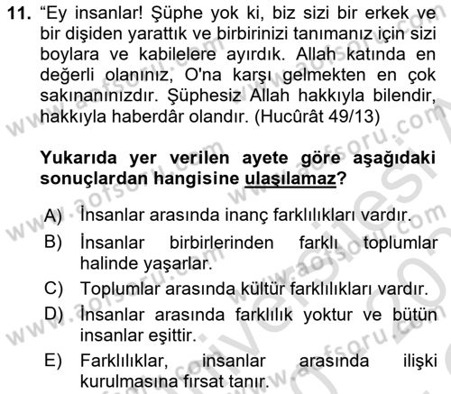 Din Eğitimi ve Din Hizmetlerinde Rehberlik Dersi 2020 - 2021 Yılı Yaz Okulu Sınav Soruları 11. Soru