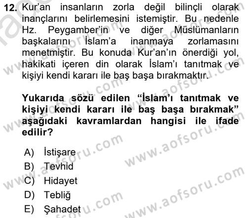 Din Eğitimi ve Din Hizmetlerinde Rehberlik Dersi 2020 - 2021 Yılı Yaz Okulu Sınav Soruları 12. Soru