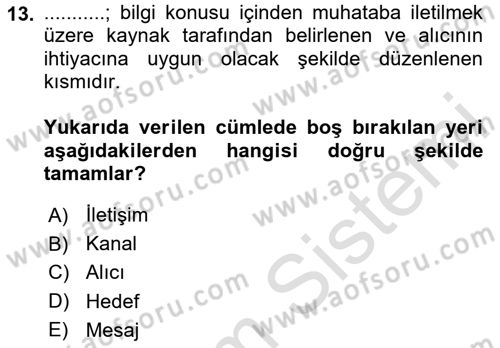 Din Eğitimi ve Din Hizmetlerinde Rehberlik Dersi 2020 - 2021 Yılı Yaz Okulu Sınav Soruları 13. Soru
