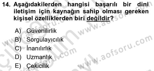 Din Eğitimi ve Din Hizmetlerinde Rehberlik Dersi 2020 - 2021 Yılı Yaz Okulu Sınav Soruları 14. Soru