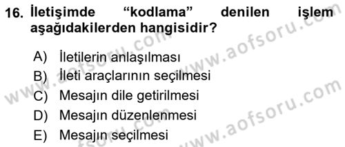 Din Eğitimi ve Din Hizmetlerinde Rehberlik Dersi 2020 - 2021 Yılı Yaz Okulu Sınav Soruları 16. Soru