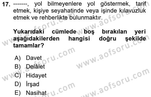 Din Eğitimi ve Din Hizmetlerinde Rehberlik Dersi 2020 - 2021 Yılı Yaz Okulu Sınav Soruları 17. Soru