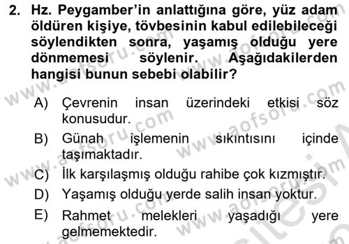 Din Eğitimi ve Din Hizmetlerinde Rehberlik Dersi 2020 - 2021 Yılı Yaz Okulu Sınav Soruları 2. Soru