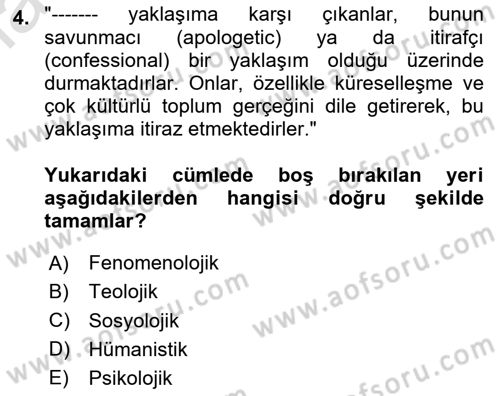 Din Eğitimi ve Din Hizmetlerinde Rehberlik Dersi 2020 - 2021 Yılı Yaz Okulu Sınav Soruları 4. Soru