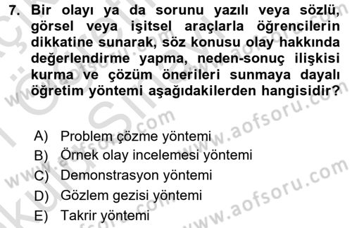 Din Eğitimi ve Din Hizmetlerinde Rehberlik Dersi 2020 - 2021 Yılı Yaz Okulu Sınav Soruları 7. Soru