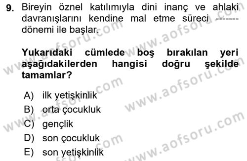Din Eğitimi ve Din Hizmetlerinde Rehberlik Dersi 2020 - 2021 Yılı Yaz Okulu Sınav Soruları 9. Soru
