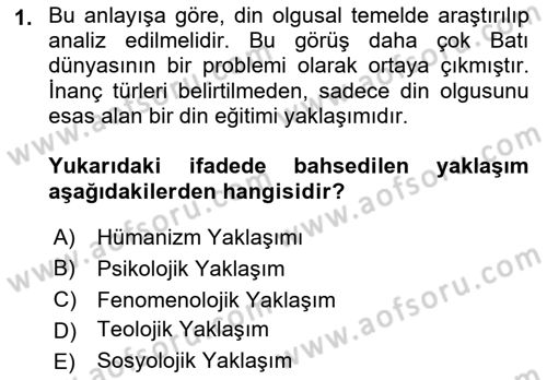 Din Eğitimi ve Din Hizmetlerinde Rehberlik Dersi 2021 - 2022 Yılı (Vize) Ara Sınav Soruları 1. Soru