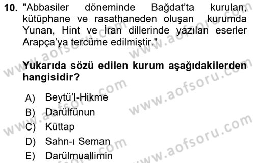Din Eğitimi ve Din Hizmetlerinde Rehberlik Dersi 2021 - 2022 Yılı (Vize) Ara Sınav Soruları 10. Soru