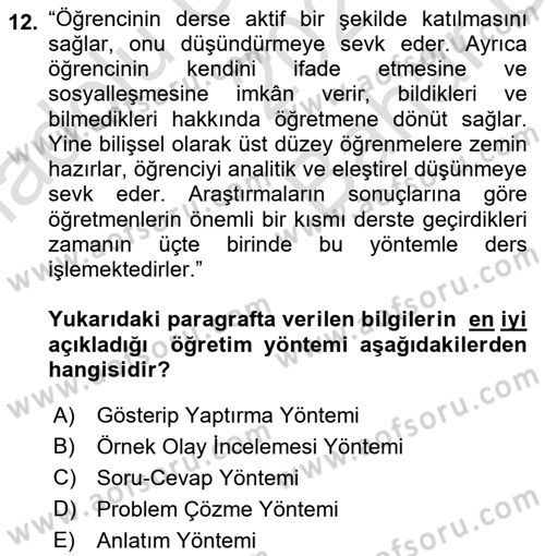 Din Eğitimi ve Din Hizmetlerinde Rehberlik Dersi 2021 - 2022 Yılı (Vize) Ara Sınav Soruları 12. Soru