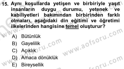 Din Eğitimi ve Din Hizmetlerinde Rehberlik Dersi 2021 - 2022 Yılı (Vize) Ara Sınav Soruları 15. Soru
