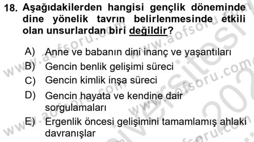 Din Eğitimi ve Din Hizmetlerinde Rehberlik Dersi 2021 - 2022 Yılı (Vize) Ara Sınav Soruları 18. Soru