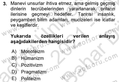 Din Eğitimi ve Din Hizmetlerinde Rehberlik Dersi 2021 - 2022 Yılı (Vize) Ara Sınav Soruları 3. Soru