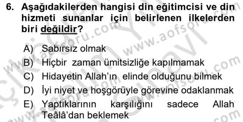 Din Eğitimi ve Din Hizmetlerinde Rehberlik Dersi 2021 - 2022 Yılı (Vize) Ara Sınav Soruları 6. Soru