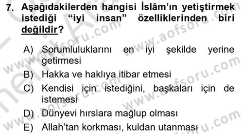 Din Eğitimi ve Din Hizmetlerinde Rehberlik Dersi 2021 - 2022 Yılı (Vize) Ara Sınav Soruları 7. Soru