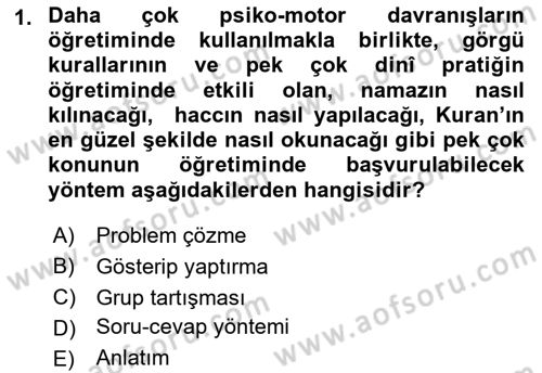 Din Eğitimi ve Din Hizmetlerinde Rehberlik Dersi 2021 - 2022 Yılı (Final) Dönem Sonu Sınav Soruları 1. Soru