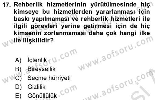 Din Eğitimi ve Din Hizmetlerinde Rehberlik Dersi 2021 - 2022 Yılı (Final) Dönem Sonu Sınav Soruları 17. Soru