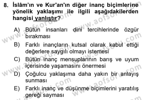 Din Eğitimi ve Din Hizmetlerinde Rehberlik Dersi 2021 - 2022 Yılı (Final) Dönem Sonu Sınav Soruları 8. Soru