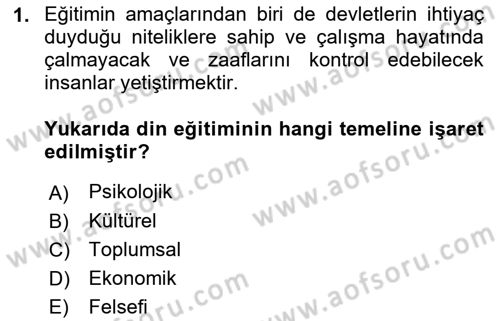 Din Eğitimi ve Din Hizmetlerinde Rehberlik Dersi 2021 - 2022 Yılı Yaz Okulu Sınav Soruları 1. Soru