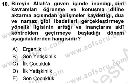Din Eğitimi ve Din Hizmetlerinde Rehberlik Dersi 2021 - 2022 Yılı Yaz Okulu Sınav Soruları 10. Soru