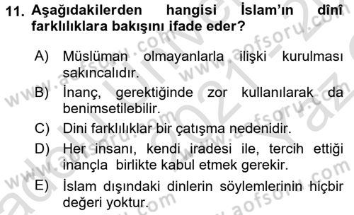 Din Eğitimi ve Din Hizmetlerinde Rehberlik Dersi 2021 - 2022 Yılı Yaz Okulu Sınav Soruları 11. Soru